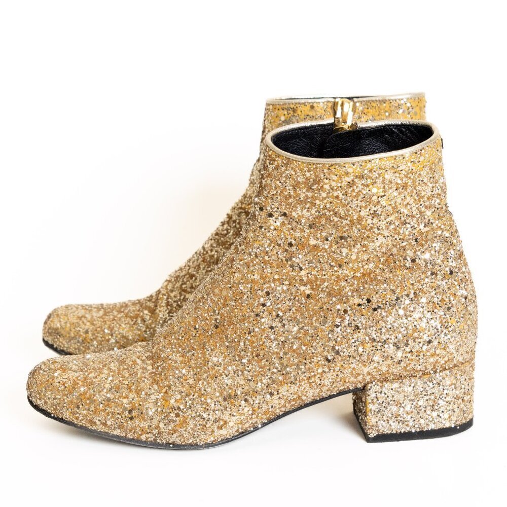 Saint Laurent Babies Gold Glitter Block Heel Ankle Boot EU 36 Authentic COA - Picture 4 of 16